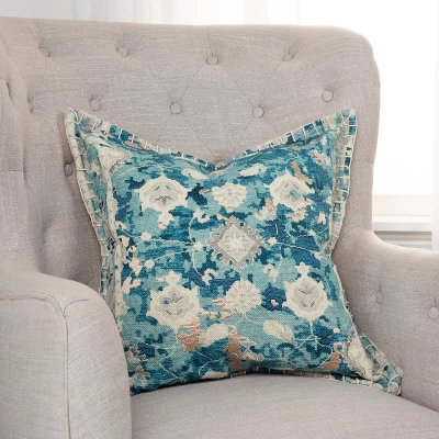 20"x20" Oversize Distressed Floral Square Throw Pillow Cover Blue - Rizzy Home 1 20"x20" Oversize Distressed Floral Square Throw Pillow Cover Blue - Rizzy Home