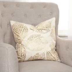20"x20" Oversize Poly Filled Leaves Square Throw Pillow Gold - Rizzy Home: Cotton, Indoor Decorative Cushion With Zipper -Online Home Decor GUEST 058d4c6e f033 47bf be66 36c1e1aa0f1f