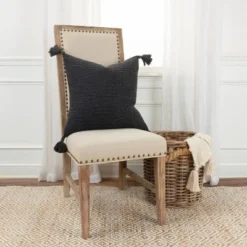 20"x20" Oversize Solid Striped Square Throw Pillow With Tassels Cover - Rizzy Home -Online Home Decor GUEST 0e417ccf 9e96 4a32 9286 c1680b3b2a24