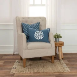 14"x20" Oversize Monogram Poly Filled Lumbar Throw Pillow Blue - Rizzy Home -Online Home Decor GUEST 17e77da0 a564 45a1 b523 a809f66dde8b