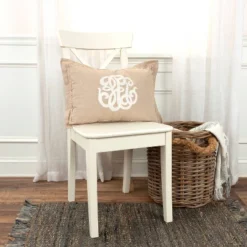 14"x20" Oversize Monogram Lumbar Throw Pillow Cover Khaki - Rizzy Home