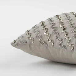 12"x12" Striped Square Throw Pillow Silver - Rizzy Home: Beaded, Cotton, Indoor Decor -Online Home Decor GUEST 1b16e55e f46b 4db0 a72d 5478b18e19c5