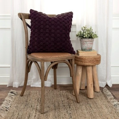 20"x20" Oversize Solid Striped Square Throw Pillow Cover Wine Red - Rizzy Home 4 20"x20" Oversize Solid Striped Square Throw Pillow Cover Wine Red - Rizzy Home - Image 4