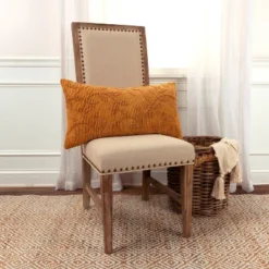 14"x26" Oversized Botanical Lumbar Throw Pillow Cover Orange - Rizzy Home