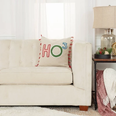 18"x18" Poly Filled 'Ho' Square Throw Pillow - Rizzy Home 4 18"x18" Poly Filled 'Ho' Square Throw Pillow - Rizzy Home - Image 4