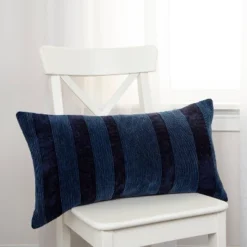 14"x26" Oversized Poly-Filled Striped Lumbar Throw Pillow Navy - Rizzy Home -Online Home Decor GUEST 2d10eae3 56ef 4db8 9c70 6cc9a64503f9
