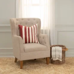 20"x20" Oversize Striped Square Throw Pillow Cover Crimson - Rizzy Home