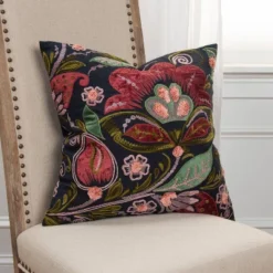 20"x20" Oversize Floral Square Throw Pillow Cover Black - Rizzy Home -Online Home Decor GUEST 42ae8865 c484 4fe9 bb0a c22c7780b1e4