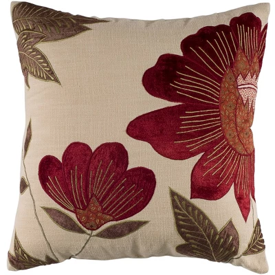 18"x18" Flowers Poly Filled Square Throw Pillow Red - Rizzy Home: Cotton Velvet, Indoor Botanical Decor, Hidden Zipper 6 18"x18" Flowers Poly Filled Square Throw Pillow Red - Rizzy Home: Cotton Velvet, Indoor Botanical Decor, Hidden Zipper - Image 6