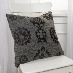 20"x20" Oversize Medallion Square Throw Pillow Cover Charcoal - Rizzy Home