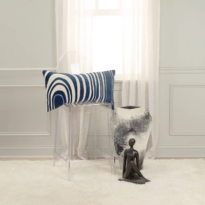 14"x26" Oversized Striped Design Poly Filled Lumbar Throw Pillow Dark Blue - Rizzy Home 1 14"x26" Oversized Striped Design Poly Filled Lumbar Throw Pillow Dark Blue - Rizzy Home