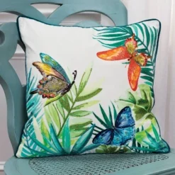 20"x20" Oversize Tropical Butterflies Poly Filled Square Throw Pillow - Rizzy Home: Sofa Accent, Indoor Canvas Fabric, Hidden Zipper -Online Home Decor GUEST 7cb97835 d65b 4954 ac89 6fd39cd77fc4