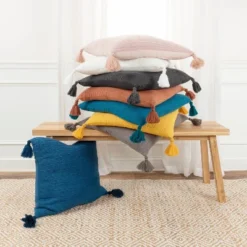 20"x20" Oversize Solid Striped Square Throw Pillow With Tassels Cover - Rizzy Home -Online Home Decor GUEST 892c6f9f b253 4f16 9d09 4b4351085a0d