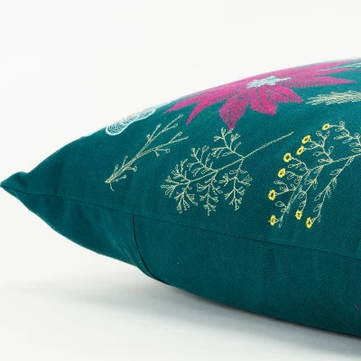 20"x20" Oversize Floral Square Throw Pillow Cover Teal - Rizzy Home 2 20"x20" Oversize Floral Square Throw Pillow Cover Teal - Rizzy Home - Image 2