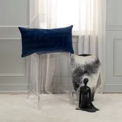 14"x26" Oversized Solid Striped Lumbar Throw Pillow Cover Dark Blue - Rizzy Home