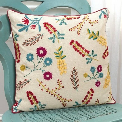 20"x20" Oversize Floral Square Throw Pillow Cover Beige - Rizzy Home 4 20"x20" Oversize Floral Square Throw Pillow Cover Beige - Rizzy Home - Image 4