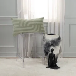 14"x26" Oversized Solid Striped Poly Filled Lumbar Throw Pillow Green - Rizzy Home