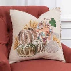 20"x20" Oversize Gourds Square Throw Pillow Cover Beige - Rizzy Home