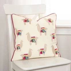 18"x18" Llama Print Square Throw Pillow Off White - Rizzy Home -Online Home Decor GUEST ad4cb10e 3f8e 4991 8507 b822fa534067