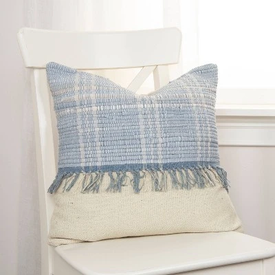 18"x18" Polyester Filled Color Blocked Square Throw Pillow Blue - Rizzy Home 4 18"x18" Polyester Filled Color Blocked Square Throw Pillow Blue - Rizzy Home - Image 4