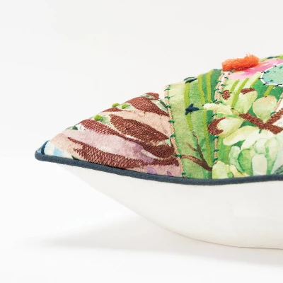 20"x20" Oversize Cactus Birds Poly Filled Square Throw Pillow - Rizzy Home: Embroidered, Indoor Decorative 4 20"x20" Oversize Cactus Birds Poly Filled Square Throw Pillow - Rizzy Home: Embroidered, Indoor Decorative - Image 4