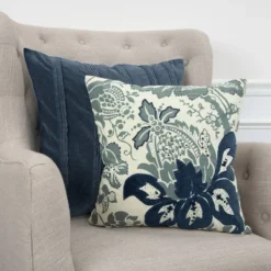 18"x18" Floral Square Throw Pillow Cover Blue - Rizzy Home -Online Home Decor GUEST b1d0f1d7 510f 4a99 be8b 8601fc472076