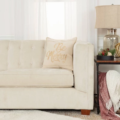 18"x18" Poly Filled 'Be Merry' Square Throw Pillow Beige - Rizzy Home 4 18"x18" Poly Filled 'Be Merry' Square Throw Pillow Beige - Rizzy Home - Image 4