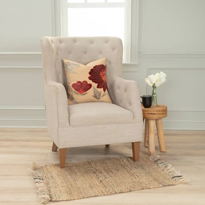 18"x18" Flowers Poly Filled Square Throw Pillow Red - Rizzy Home: Cotton Velvet, Indoor Botanical Decor, Hidden Zipper 4 18"x18" Flowers Poly Filled Square Throw Pillow Red - Rizzy Home: Cotton Velvet, Indoor Botanical Decor, Hidden Zipper - Image 4