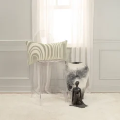 14"x26" Oversized Striped Poly Filled Lumbar Throw Pillow Green - Rizzy Home