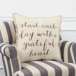 Oversize 'with A Grateful Heart' Quote Poly Filled Square Throw Pillow Neutral - Rizzy Home -Online Home Decor GUEST c077f511 fabb 4f47 9f22 68c41d73344c