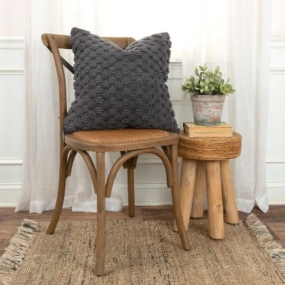 20"x20" Oversize Solid Striped Square Throw Pillow Cover Charcoal Gray - Rizzy Home 4 20"x20" Oversize Solid Striped Square Throw Pillow Cover Charcoal Gray - Rizzy Home - Image 4