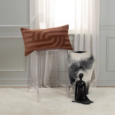 14"x26" Oversized Solid Striped Lumbar Throw Pillow Cover Brown - Rizzy Home