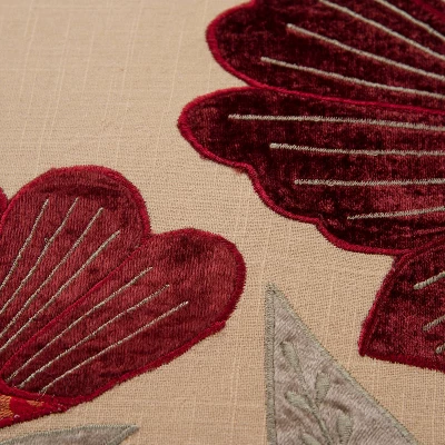 18"x18" Flowers Poly Filled Square Throw Pillow Red - Rizzy Home: Cotton Velvet, Indoor Botanical Decor, Hidden Zipper 2 18"x18" Flowers Poly Filled Square Throw Pillow Red - Rizzy Home: Cotton Velvet, Indoor Botanical Decor, Hidden Zipper - Image 2