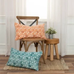 14"x26" Oversized Dandelions Lumbar Throw Pillow Cover Teal Blue - Rizzy Home -Online Home Decor GUEST d96eebea 744d 4720 926a a8e942bca780