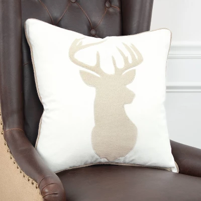 20"x20" Oversize Deer Head Square Throw Pillow Cover Light Beige - Rizzy Home 1 20"x20" Oversize Deer Head Square Throw Pillow Cover Light Beige - Rizzy Home