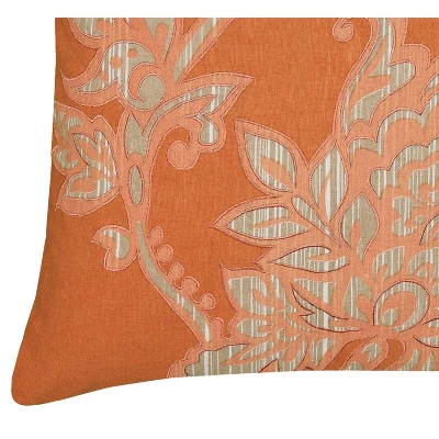 18"x18" Floral Square Throw Pillow Cover Orange - Rizzy Home 3 18"x18" Floral Square Throw Pillow Cover Orange - Rizzy Home - Image 3