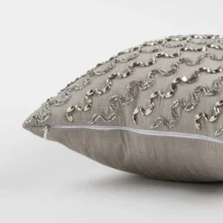 12"x12" Striped Square Throw Pillow Silver - Rizzy Home: Beaded, Cotton, Indoor Decor -Online Home Decor GUEST eff46dfa 6dd2 4adb 8b12 615ae056866d