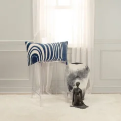 14"x26" Oversized Striped Design Lumbar Throw Pillow Cover Dark Blue - Rizzy Home