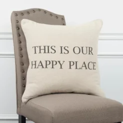 20"x20" Oversize Happy Place Sentiment Poly Filled Square Throw Pillow Neutral - Rizzy Home -Online Home Decor GUEST f56dc11d 51d9 461d 9bdd 5b8d6731a8c9